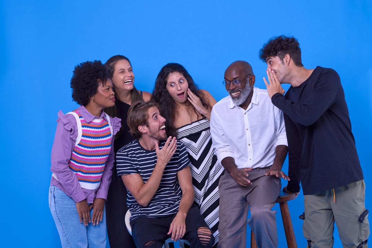 Bold & Punchy Headshots Portrait of Group Gossiping